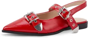 Women's Buckle Ballet Flats Pointed Closed Toe Slingback Shoes with Low Heel Comfortable Dress Flats