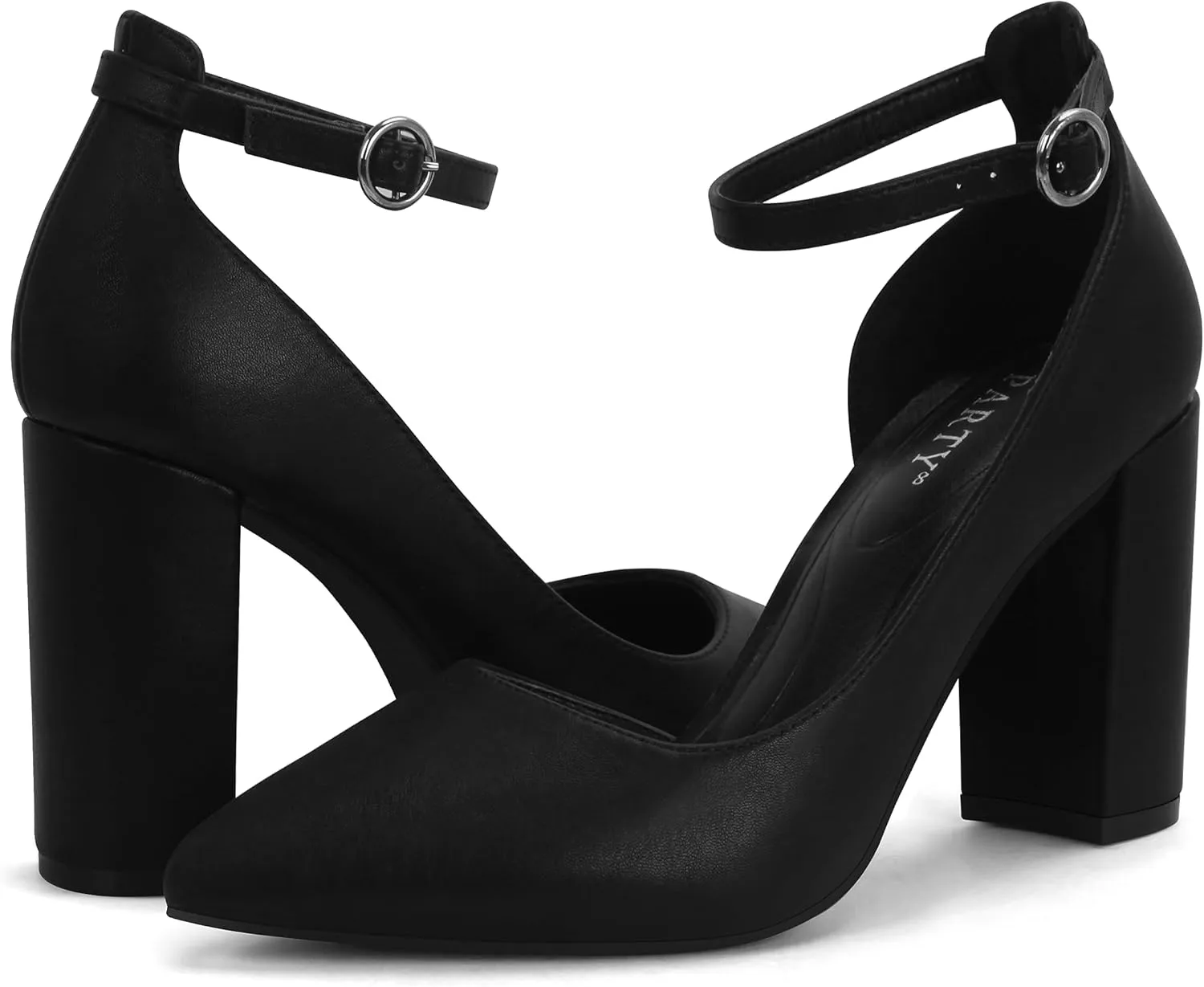 Women's Closed Toe Pumps 3-Inch Chunky Heels Pumps Ankle Strap Dress Wedding Shoes