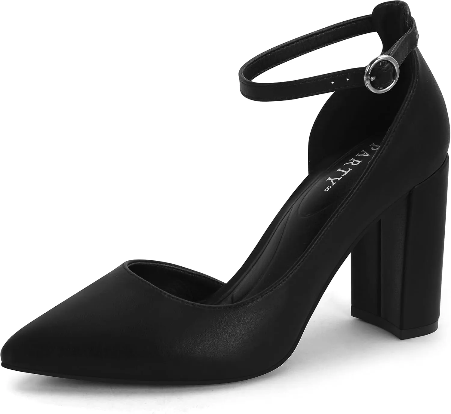 Women's Closed Toe Pumps 3-Inch Chunky Heels Pumps Ankle Strap Dress Wedding Shoes