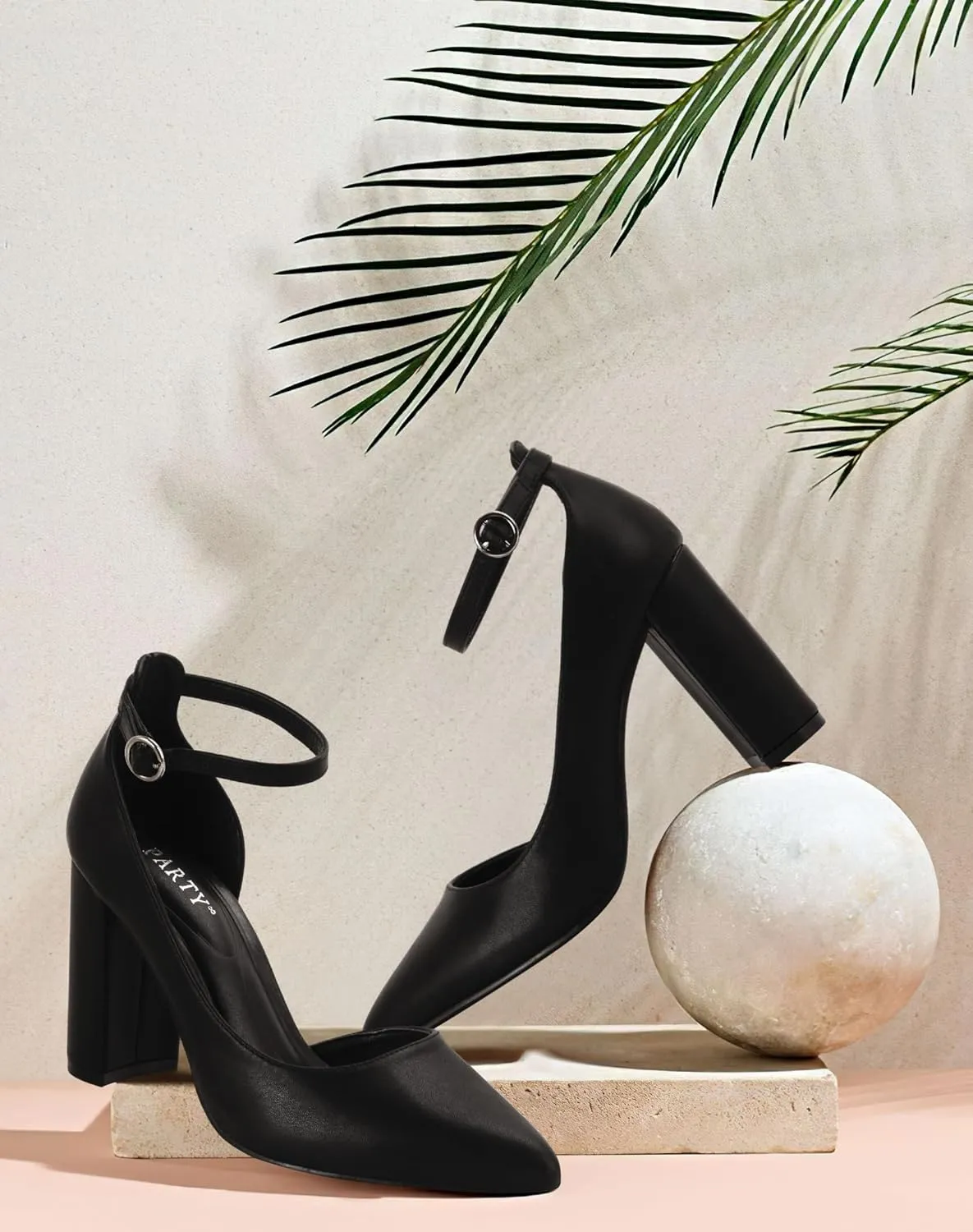Women's Closed Toe Pumps 3-Inch Chunky Heels Pumps Ankle Strap Dress Wedding Shoes