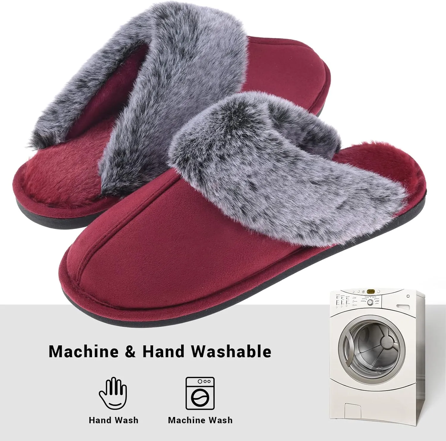 Women's Comfy Faux Fur Scuff Slippers Micro Suede Memory Foam Slip on Fuzzy Slide House Shoes Anti-Skid Sole