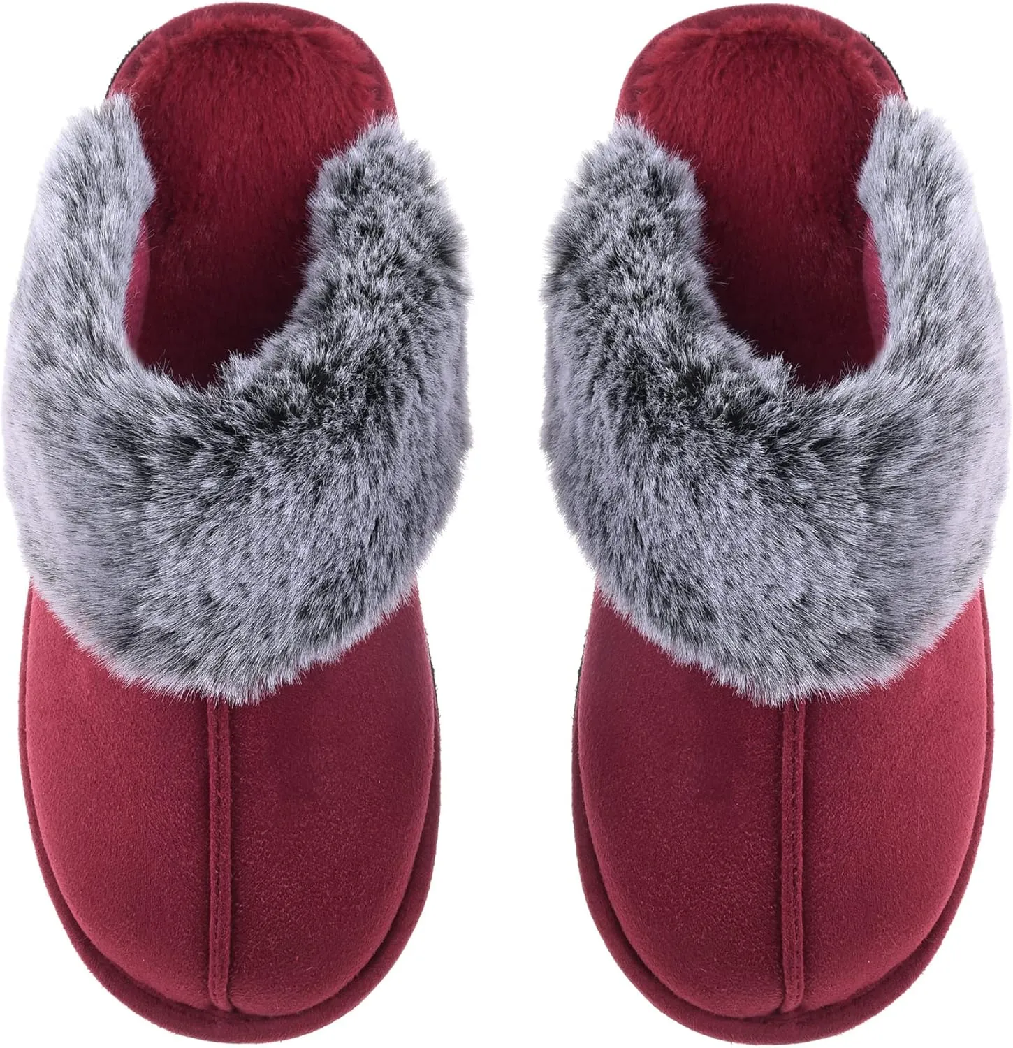 Women's Comfy Faux Fur Scuff Slippers Micro Suede Memory Foam Slip on Fuzzy Slide House Shoes Anti-Skid Sole