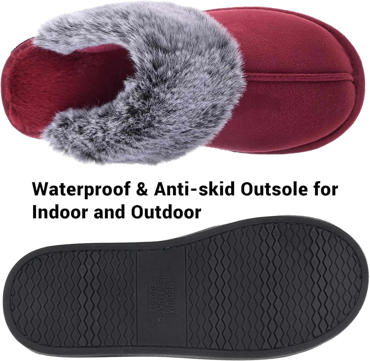 Women's Comfy Faux Fur Scuff Slippers Micro Suede Memory Foam Slip on Fuzzy Slide House Shoes Anti-Skid Sole