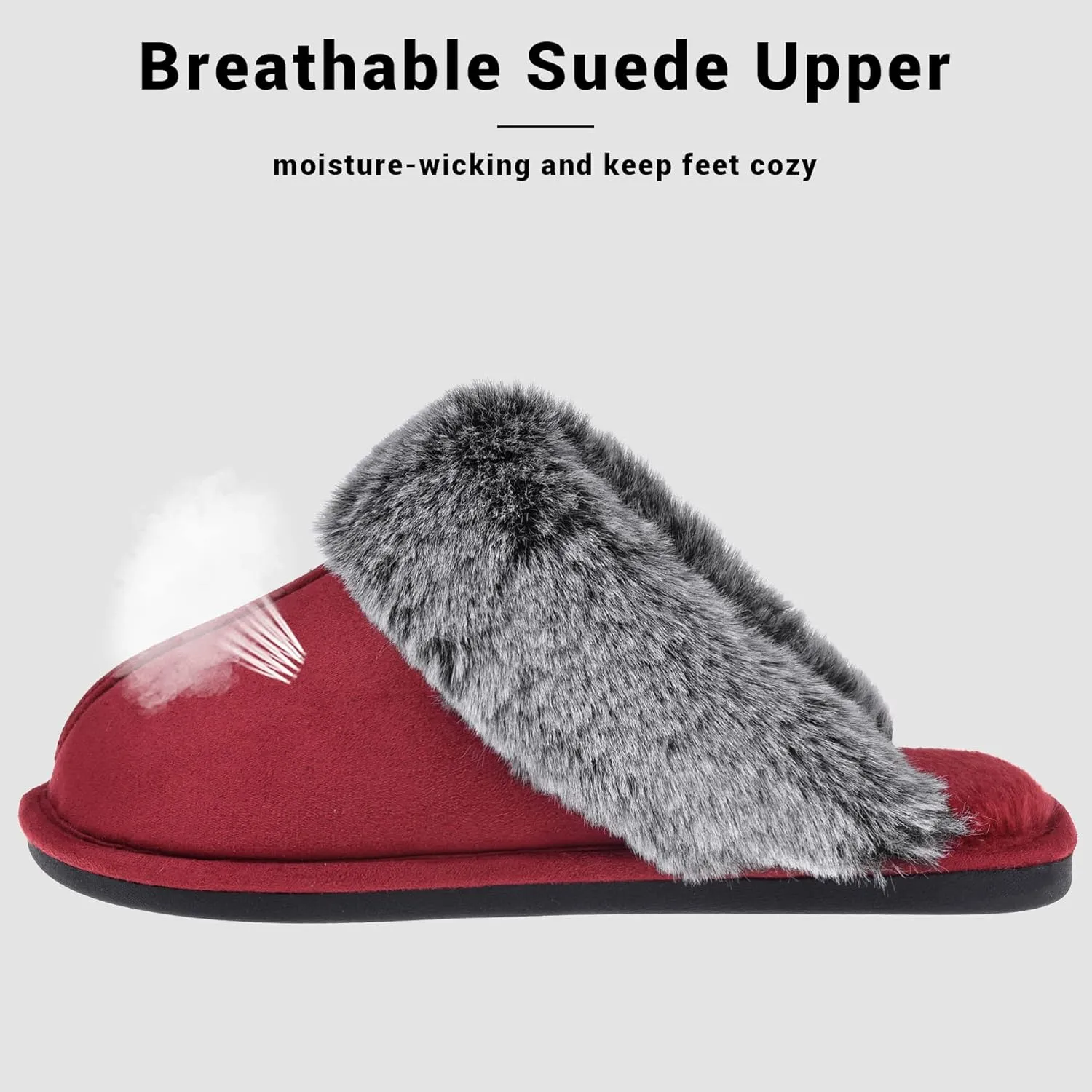 Women's Comfy Faux Fur Scuff Slippers Micro Suede Memory Foam Slip on Fuzzy Slide House Shoes Anti-Skid Sole