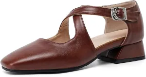 Womens Cross-tied Court Shoes Square Toe Low Block Heel Pumps Ladies Ankle Strap Sandals