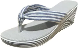 Womens Dressy Wedge Flip Flops Striped Clip Toe Sandals Summer Beach Walking Slippers Arch Support Low Wedges Thong Sandal