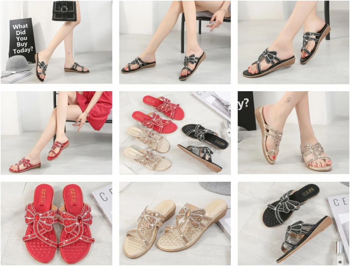 Women's Flat Sandals Summer Beach Sandal T-Strap Rhinestone Beaded Bohemia Shoes