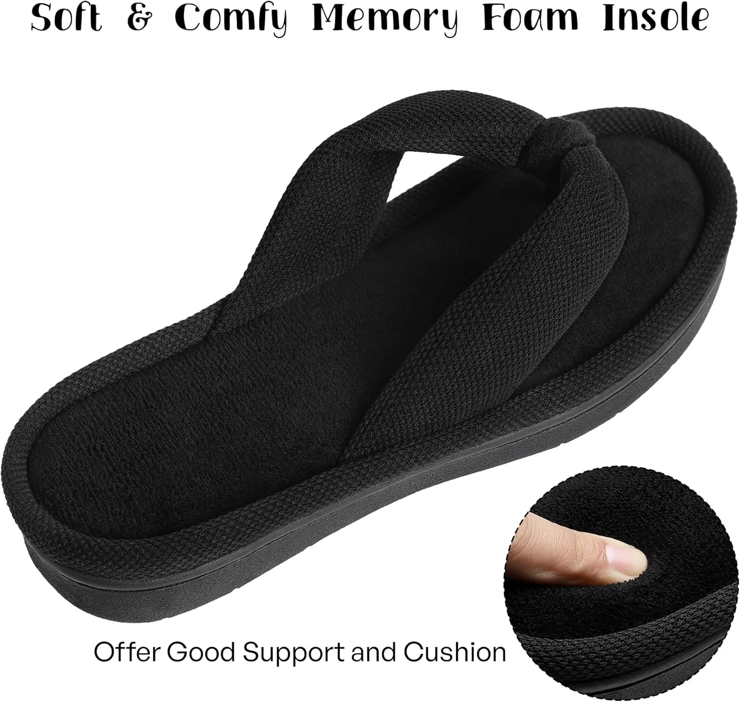 Women's Fuzzy Flip Flops Soft Memory Foam Thong Slippers Anti-Skid Slip Ons Comfy Indoor House Slide Shoes