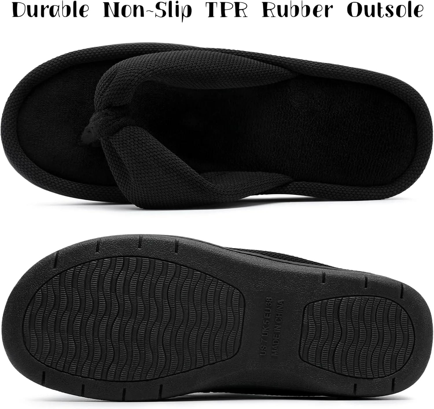 Women's Fuzzy Flip Flops Soft Memory Foam Thong Slippers Anti-Skid Slip Ons Comfy Indoor House Slide Shoes