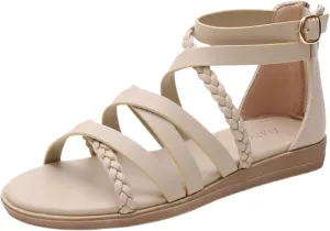 Womens Gladiator Strap Sandals Flat Fisherman Thong Cross Strappy Sandals, Comfortable Open Toe Ankle Strap Sandal Summer Beach Gladiator Shoes Roman Flat Sandal