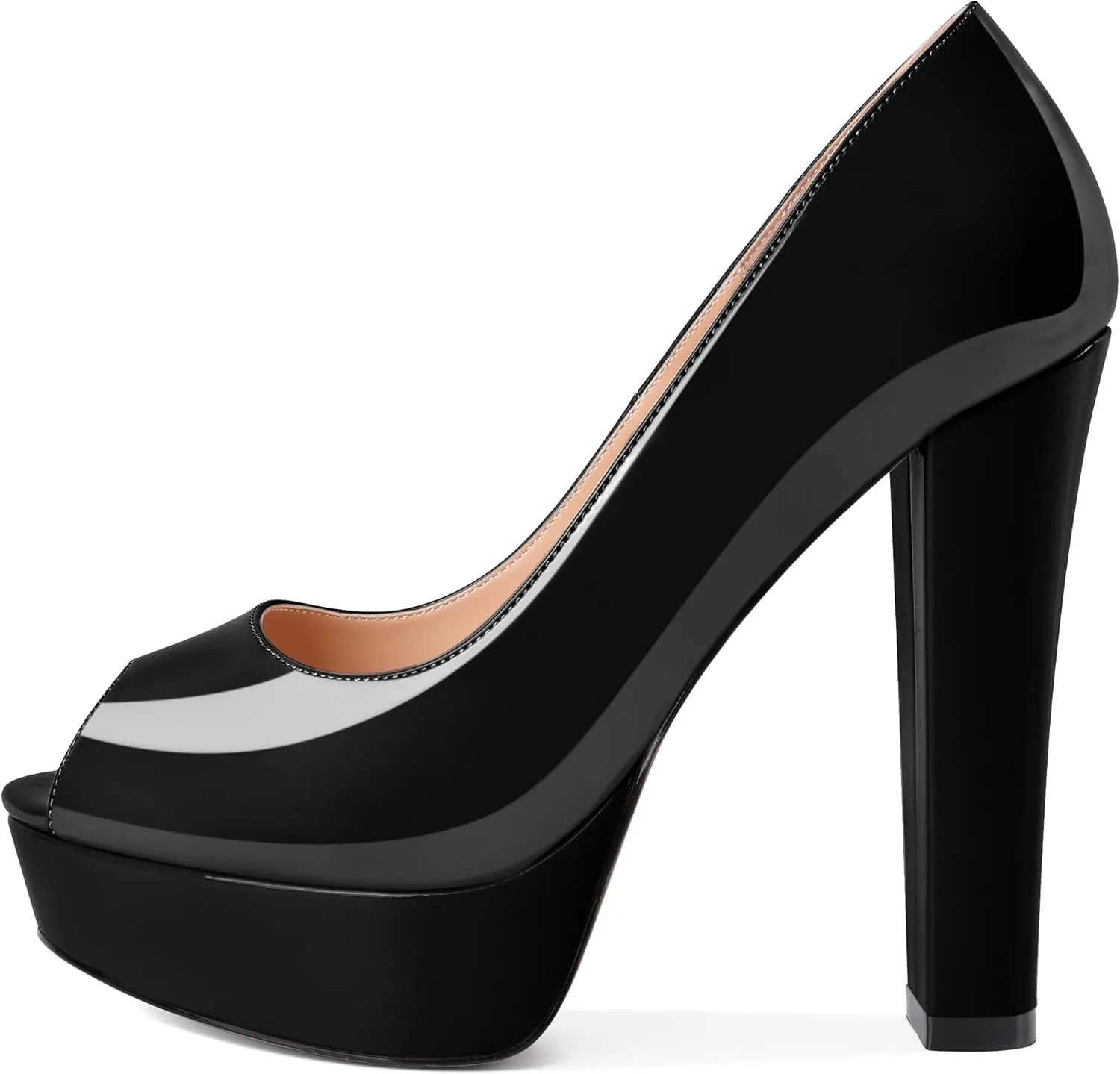 Women's High Heel Pumps Peep Toe Pump for Women Platform High Heels Chunky Block Heeled Shoes Sexy Dance Pumps 5.5 Inch Heel