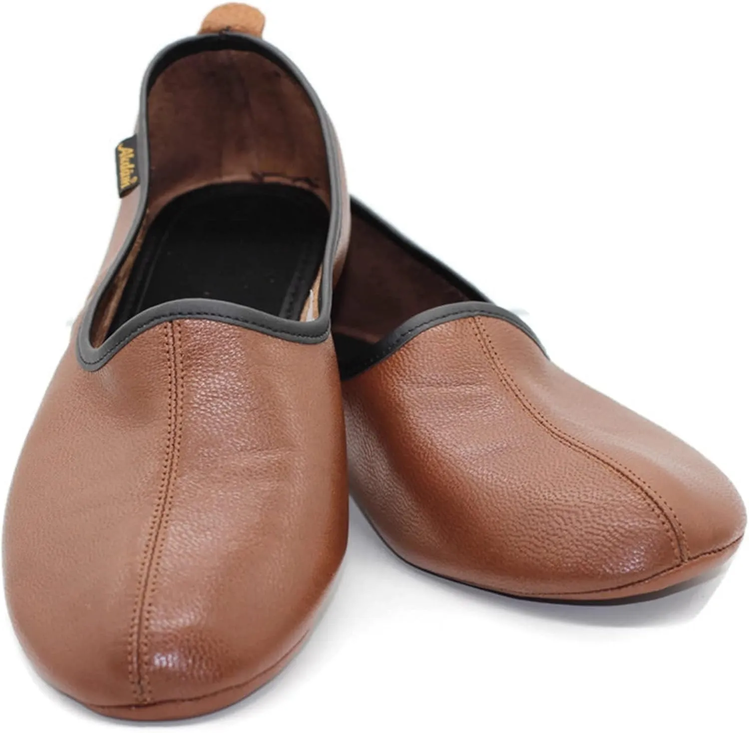 Women's Indoor Leather Slippers Brown Traditional Babouche House Shoes Moccasin