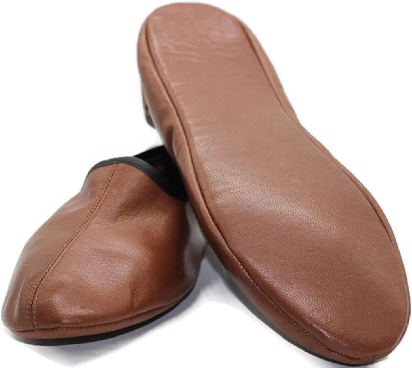Women's Indoor Leather Slippers Brown Traditional Babouche House Shoes Moccasin