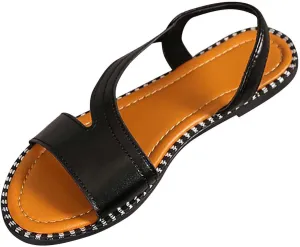 Women's Irregular Strappy Summer Sandals Flat Open Toe Slingback Shoe Casual Comfy Spring Sandal Solid Stretch Flats