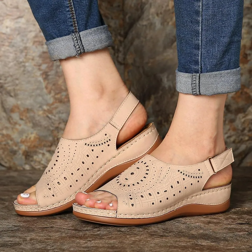 Womens Low Wedge Heel Peep Toe Wedding Party Dress Sandals Shoes Elastic Ankle Strap Orthopedic Comfortable Walking Platform Wedges Sandal Hollow Flat Trendy Work Going Out Slippers