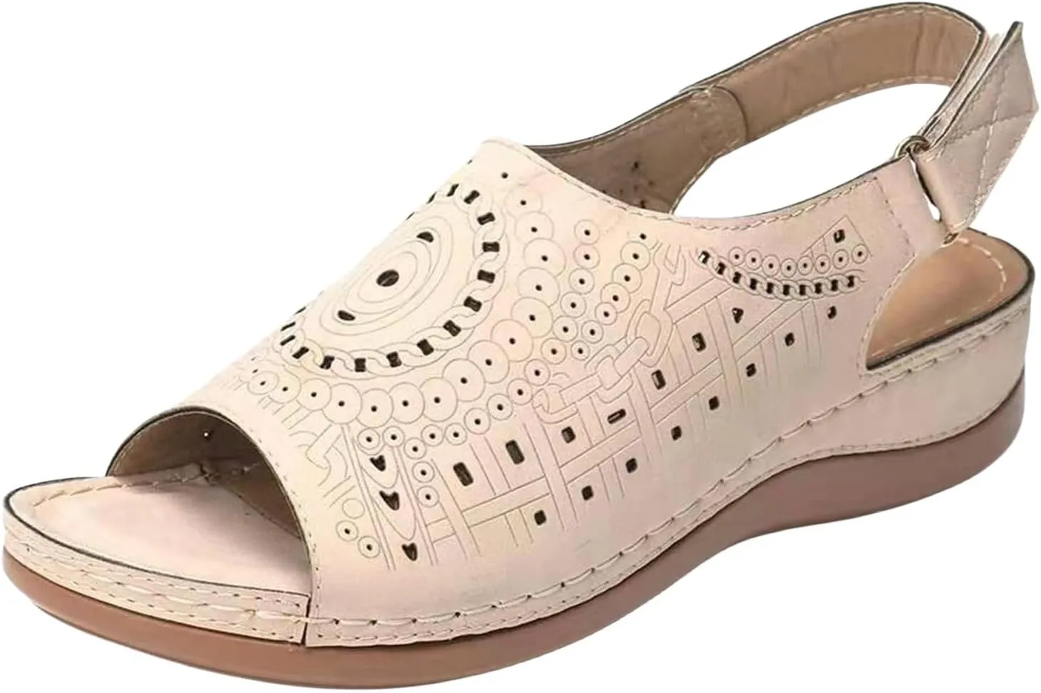 Womens Low Wedge Heel Peep Toe Wedding Party Dress Sandals Shoes Elastic Ankle Strap Orthopedic Comfortable Walking Platform Wedges Sandal Hollow Flat Trendy Work Going Out Slippers