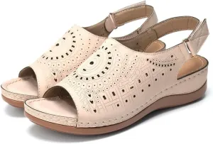 Womens Low Wedge Heel Peep Toe Wedding Party Dress Sandals Shoes Elastic Ankle Strap Orthopedic Comfortable Walking Platform Wedges Sandal Hollow Flat Trendy Work Going Out Slippers