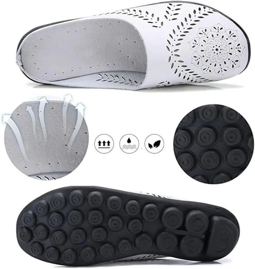 Womens Mules Slippers Summer Casual Sandals Shoes Hollow Slip Clogs Close Toe Breathable Slip On Flat Loafers Outdoor Comfortable Dressy Bohemian Platform Slipper Work Office Fashion Shoes