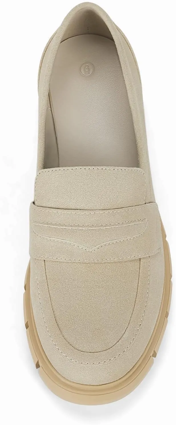 Womens Platform Loafers Chunky Heel Penny Loafer Lug Sole Slip On Round Toe Comfort Dress Work Shoes