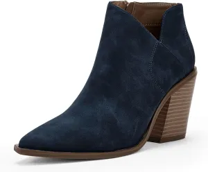Womens Pointed Toe Ankle Boots Block Stacked Chunky Heel Cutout Side Zipper Fall Booties Shoe