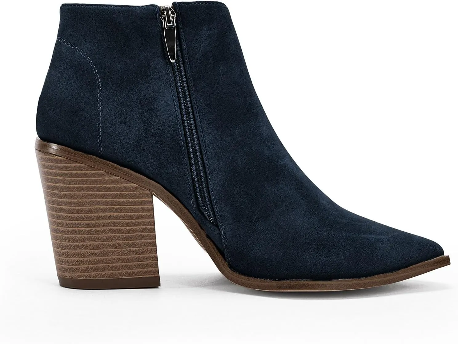 Womens Pointed Toe Ankle Boots Block Stacked Chunky Heel Cutout Side Zipper Fall Booties Shoe