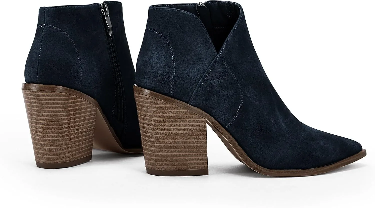 Womens Pointed Toe Ankle Boots Block Stacked Chunky Heel Cutout Side Zipper Fall Booties Shoe