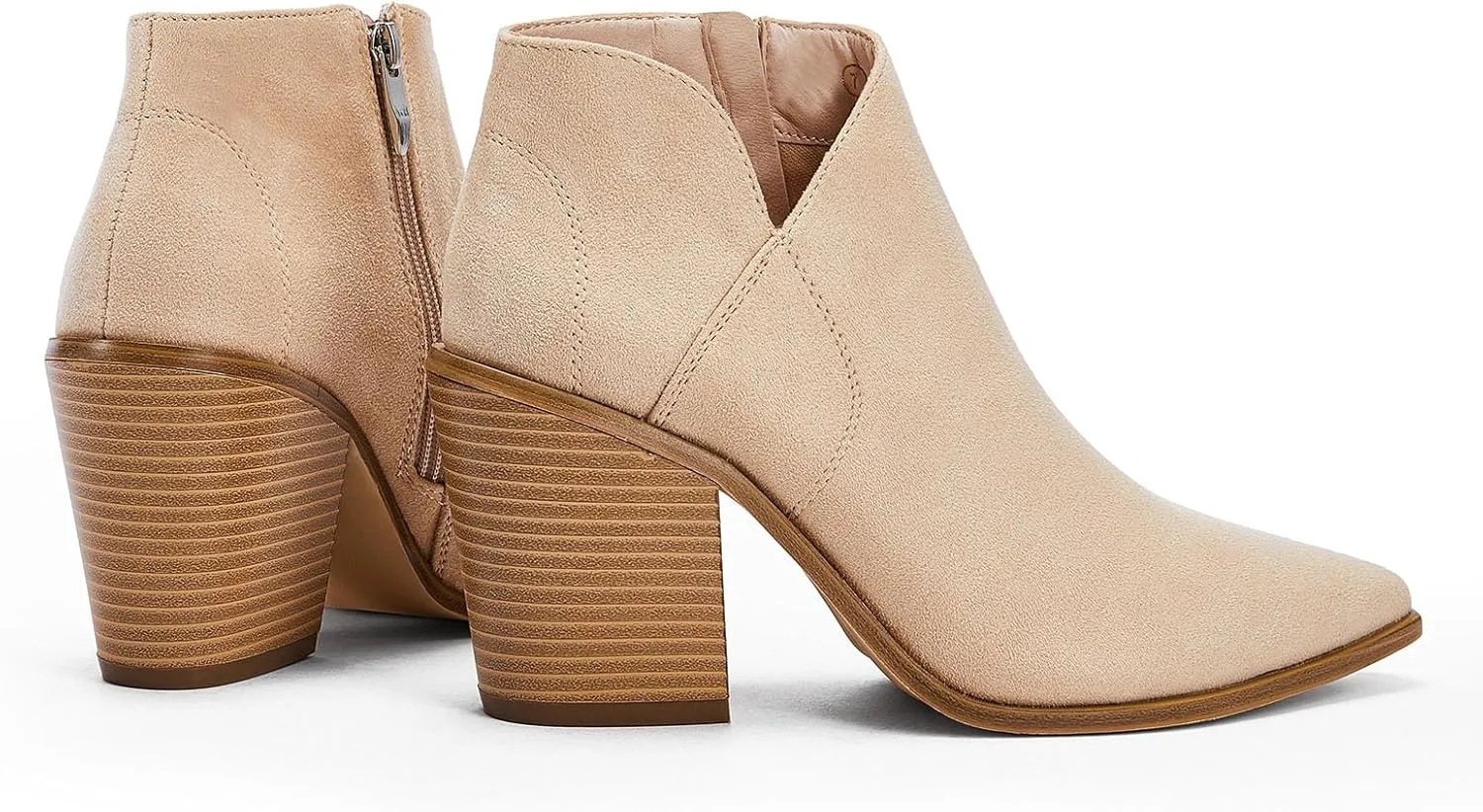 Womens Pointed Toe Ankle Boots Block Stacked Chunky Heel Cutout Side Zipper Fall Booties Shoe