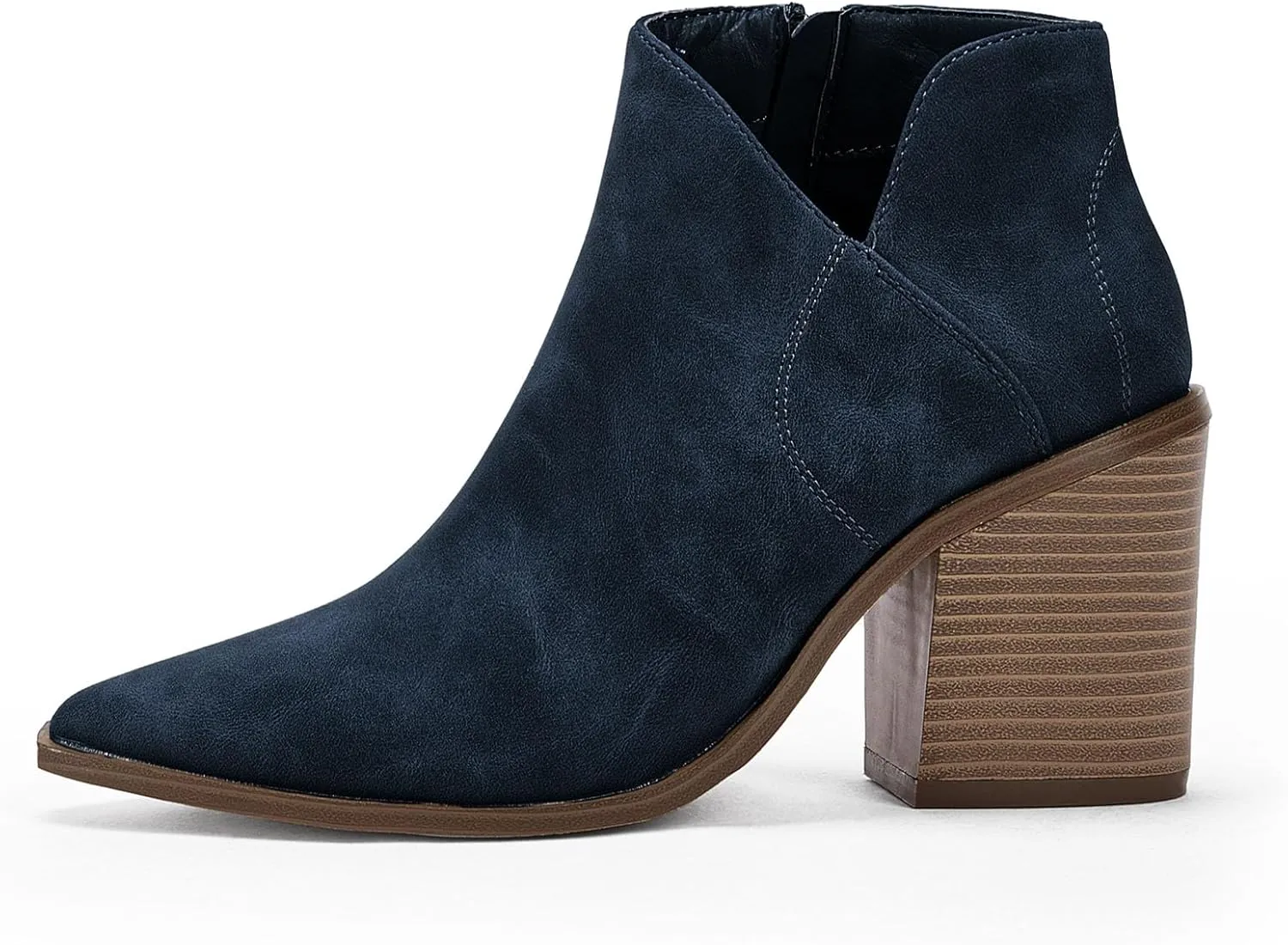 Womens Pointed Toe Ankle Boots Block Stacked Chunky Heel Cutout Side Zipper Fall Booties Shoe