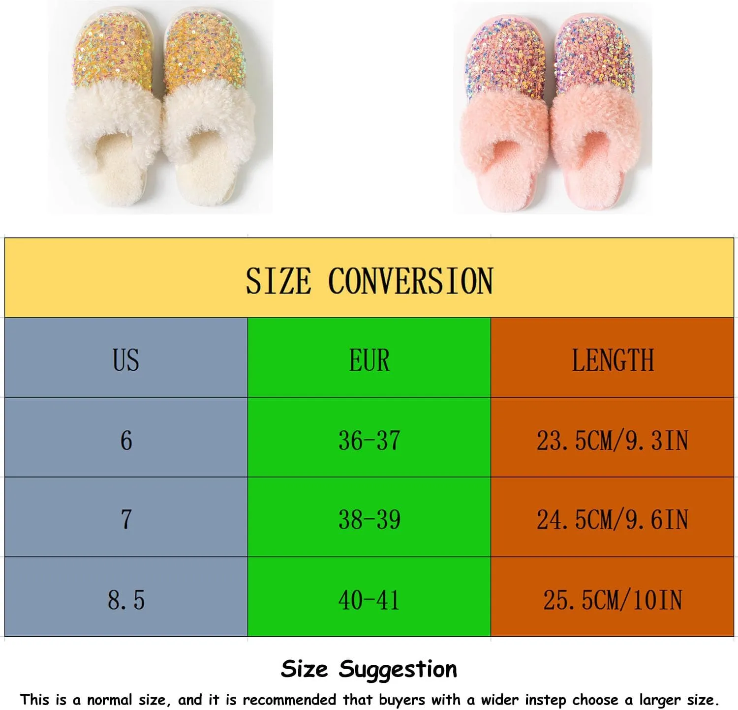 Women's Sequin Slippers Fuzzy Sparkly Non-slip Memory Foam Ladies House Shoes Indoor And Outdoor Comfy Warm