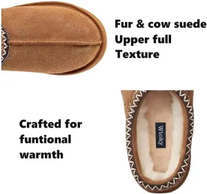Women's Slipper Slip On For Women Suede Leather Comfy Fur Fleece Lined Short Mini Boot Indoor/Outdoor Tasman Slippers