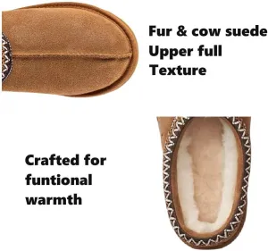 Women's Slipper Slip On For Women Suede Leather Comfy Fur Fleece Lined Short Mini Boot Indoor/Outdoor Tasman Slippers