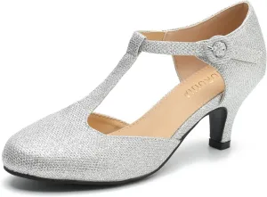 Womens T Strap Low Kitten Heels Ankle Strap Mary Janes Comfortable Vintage Closed Toe Wedding Pumps Dress Shoes