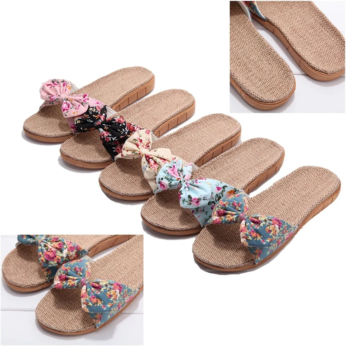 xsby Womens Cozy Indoor Cotton Flax Home Slippers Non-Slip Casual Sandals