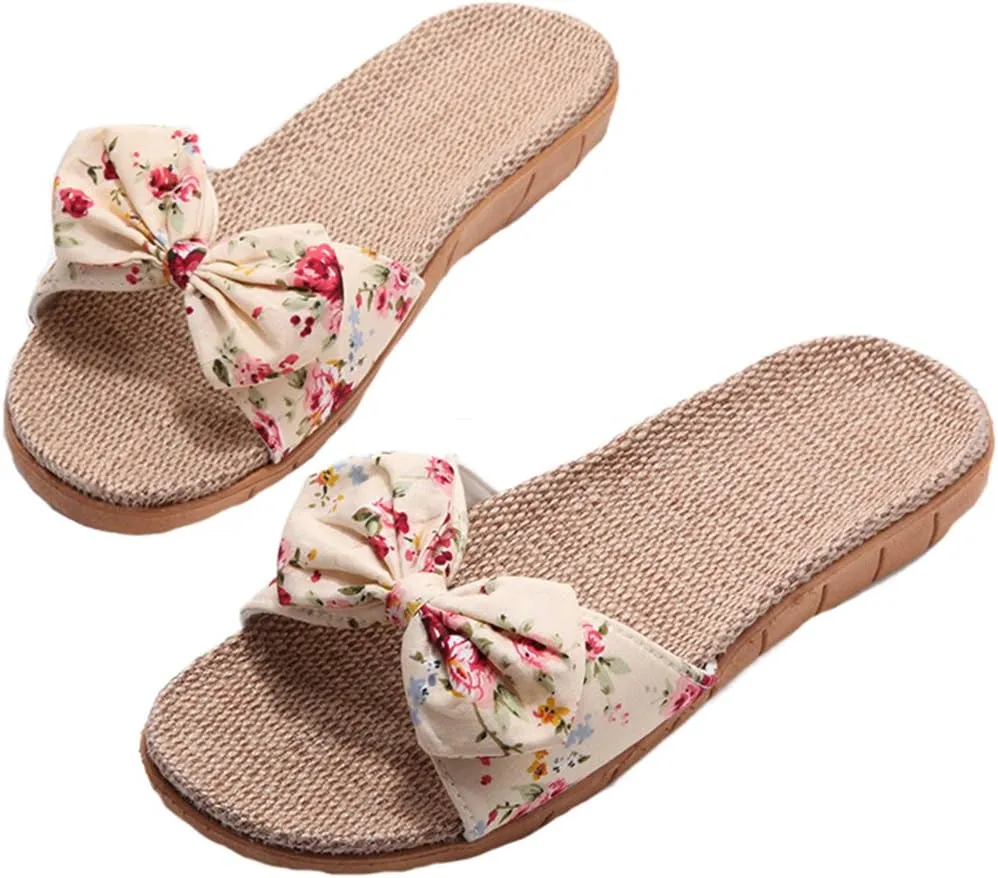 xsby Womens Cozy Indoor Cotton Flax Home Slippers Non-Slip Casual Sandals