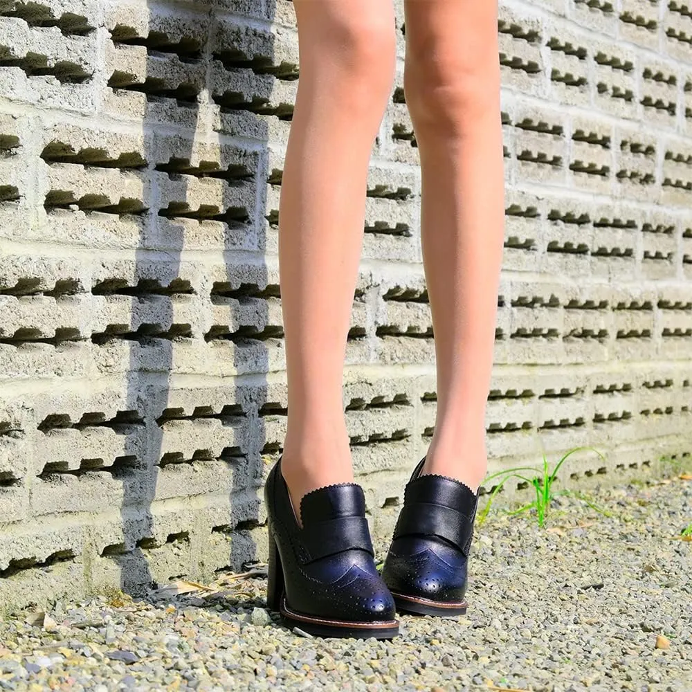 YDN Women Chunky High Heels Round Toe Oxford Loafer Size Color Material Customize Available Shoe Size 4-15 US