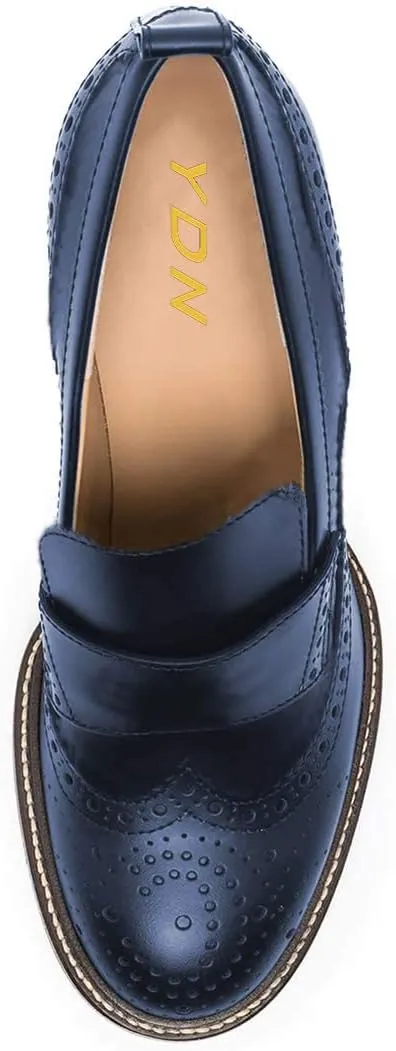 YDN Women Chunky High Heels Round Toe Oxford Loafer Size Color Material Customize Available Shoe Size 4-15 US
