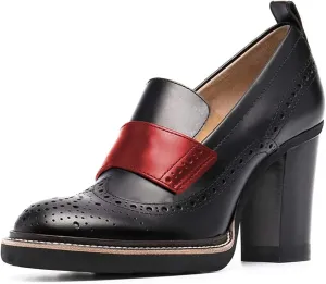YDN Women Chunky High Heels Round Toe Oxford Loafer Size Color Material Customize Available Shoe Size 4-15 US