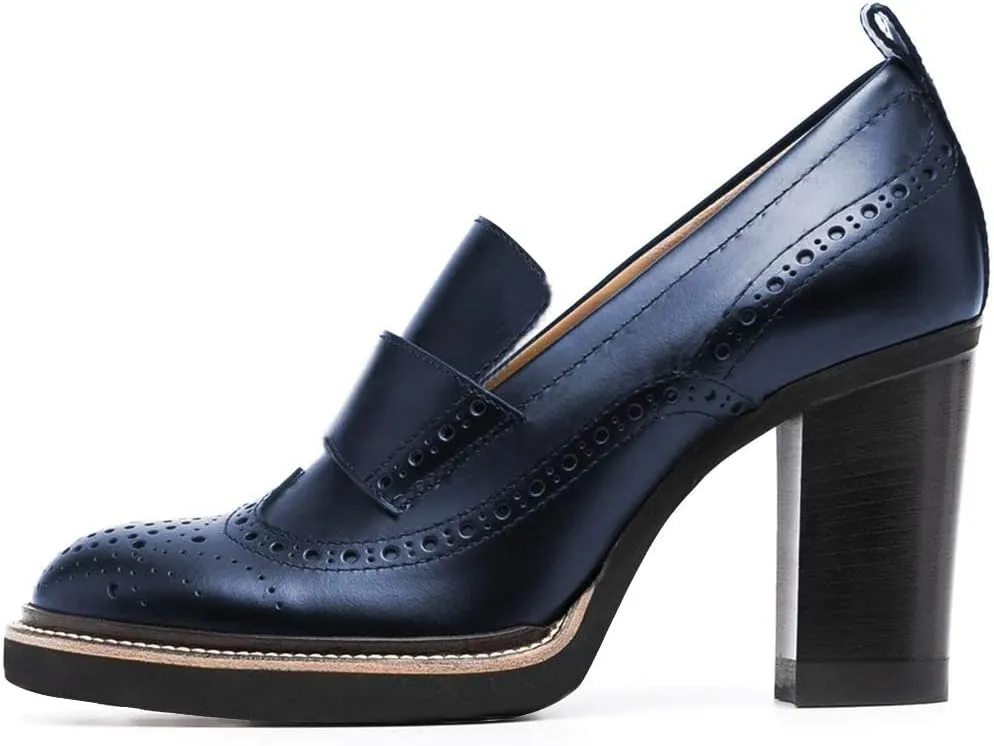 YDN Women Chunky High Heels Round Toe Oxford Loafer Size Color Material Customize Available Shoe Size 4-15 US