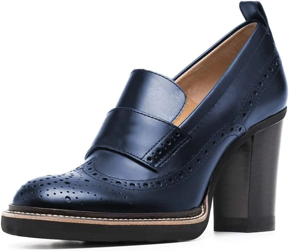 YDN Women Chunky High Heels Round Toe Oxford Loafer Size Color Material Customize Available Shoe Size 4-15 US