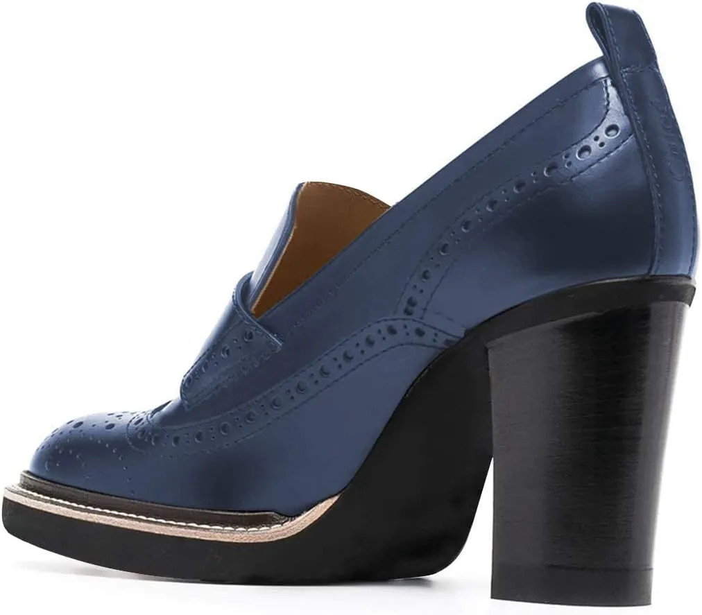 YDN Women Chunky High Heels Round Toe Oxford Loafer Size Color Material Customize Available Shoe Size 4-15 US