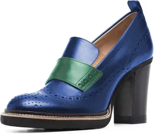 YDN Women Chunky High Heels Round Toe Oxford Loafer Size Color Material Customize Available Shoe Size 4-15 US