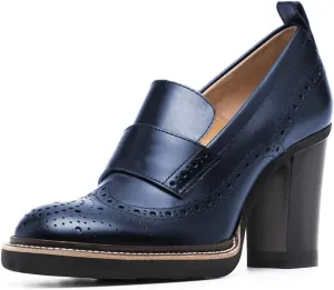 YDN Women Chunky High Heels Round Toe Oxford Loafer Size Color Material Customize Available Shoe Size 4-15 US