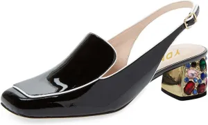 YDN Women Classic Pumps Colorful Rhinestone Block Low Heels Closed Square Toe Formal Loafer Formal Office Lady Shoe Size 4-16 US