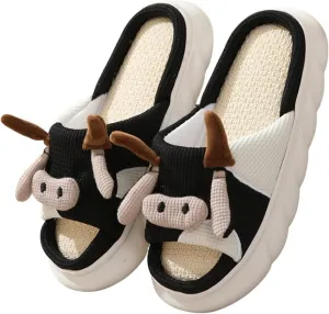 YILANLAN Women slippers Animal slippers Cartoon pig slippers Linen slippers at home Cute and comfortable plush slippers cow shoes