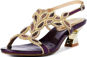 YooPrettyz Women Ankle Strap Evening Sandals Rhinestones Dress Sandals Chunky Heels