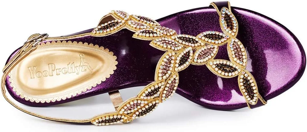 YooPrettyz Women Ankle Strap Evening Sandals Rhinestones Dress Sandals Chunky Heels