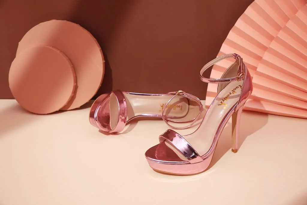 YooPrettyz Women Metallic Ankle Strap Platform High Heels Model Dress Sandals