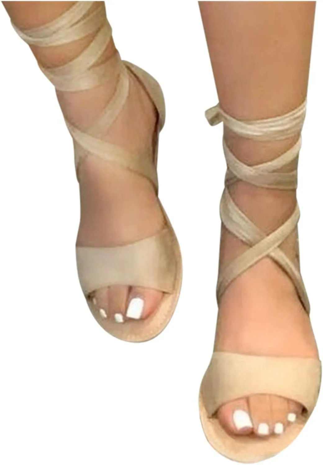 ZBYY Women's Summer Flat Sandals,Lace Up Comfy Roman Casual Summer Beach Sandals Gladiator Flat Sandals for Women