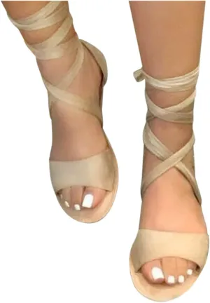 ZBYY Women's Summer Flat Sandals,Lace Up Comfy Roman Casual Summer Beach Sandals Gladiator Flat Sandals for Women