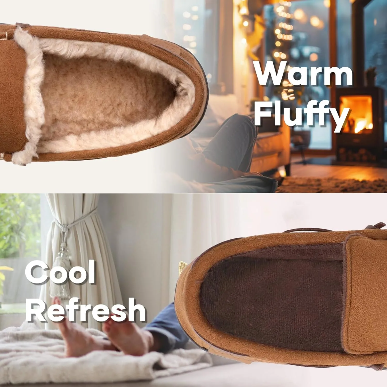 Zigzagger Men's Moccasin Slippers Memory Foam House Shoes, Indoor and Outdoor Warm Loafer Slippers